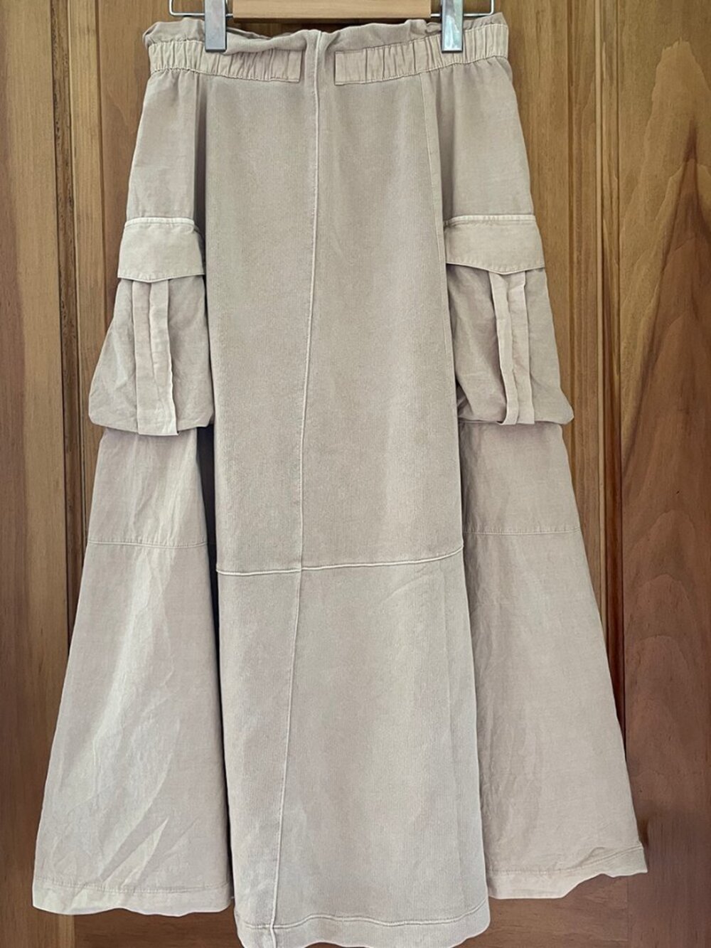 Beige Cargo Skirt with Side Pockets and Fabric Panel Details—size S